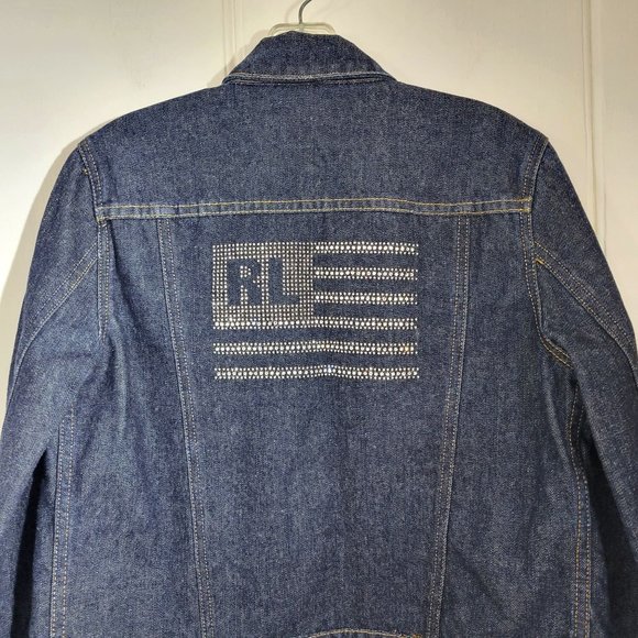 Polo Jeans Co. Ralph Lauren Studded American Flag Logo Denim Jacket - Picture 2 of 4